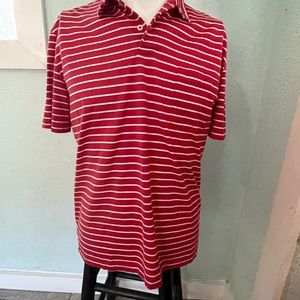 Men’s polo shirt by Ralph Lerann. Size medium. Red and white stripes.